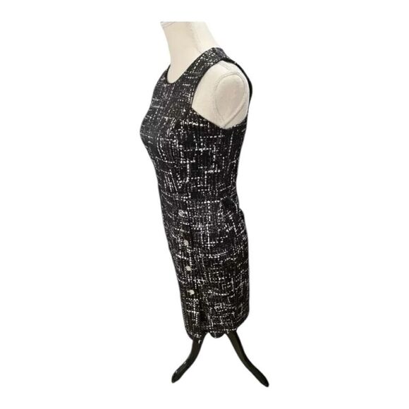 Stella & Julie Sheath Dress Size 4 Grey Silver Printed Sleeveless Stretch Button - Picture 10 of 12